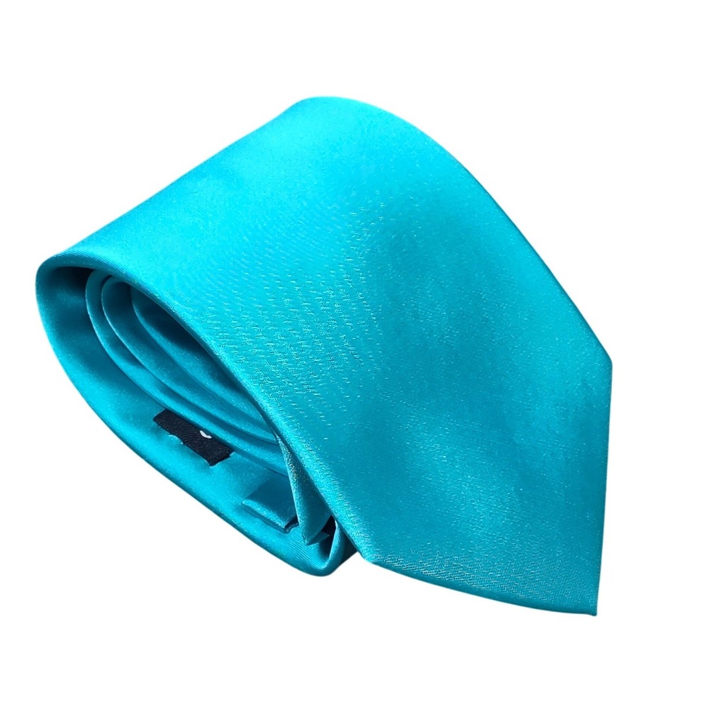 Saddlebred 100% Silk Classic Necktie Men's Cyan Blue Solid Satin Formal Tie